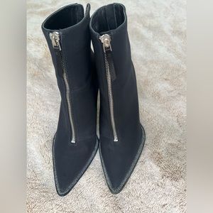 Alexander Wang  Eri Booties  Black Nylon ankle boots Size 37 rhinestone trim